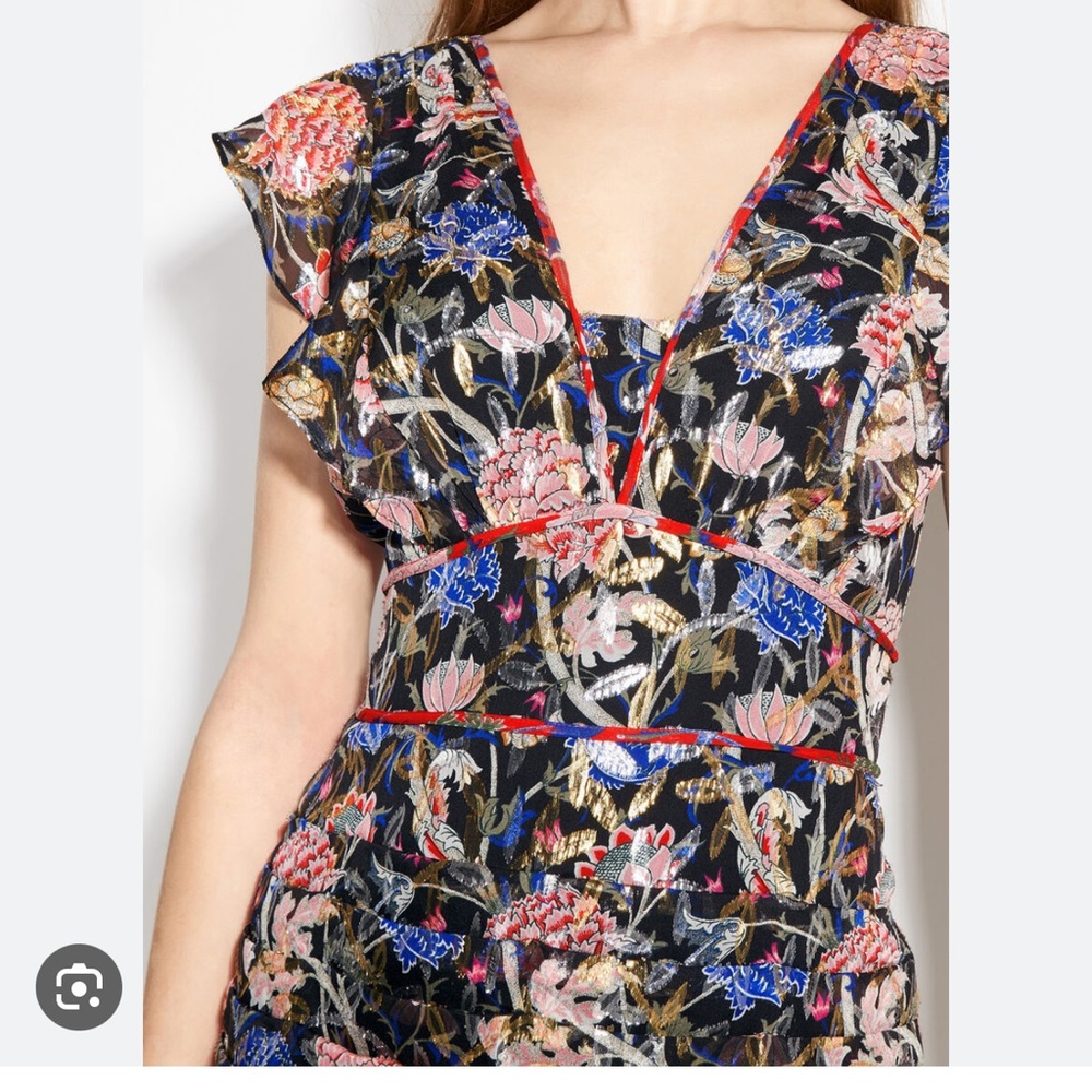 Ba&sh jade metallic floral silk v-neck mini dress size 1